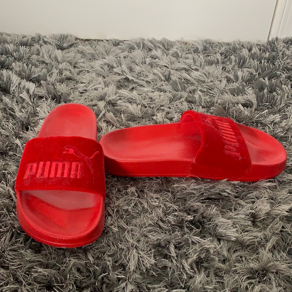 Red Velvet Puma Slides